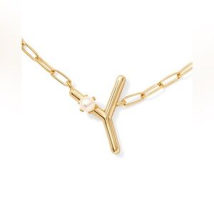 Kendra Scott Pearl Gold Letter Y Short Pendant Necklace